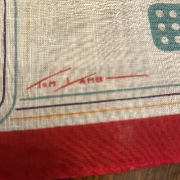 2 Vintage Tom Lamb Kids Hankies Dog Dice Red Blue Favorites 8 1/2" Square - Picture 4 of 8